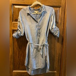 Striped dark and light denim color mid dress